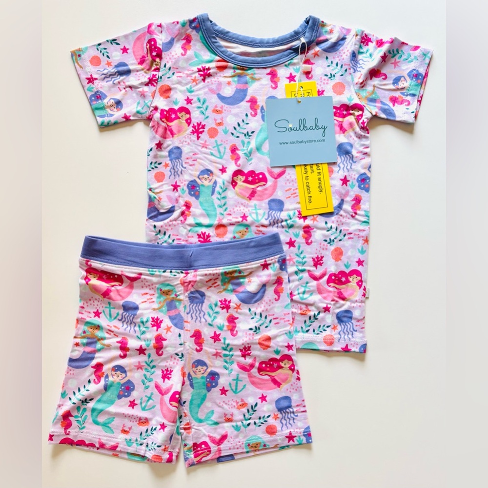 Soul Baby Bamboo Colorful Mermaid Print Short Set